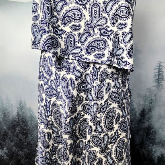 Banana Republic One Shoulder Asymmetrical Blue Paisley Dress | Women's 8 - Picture 5 of 10